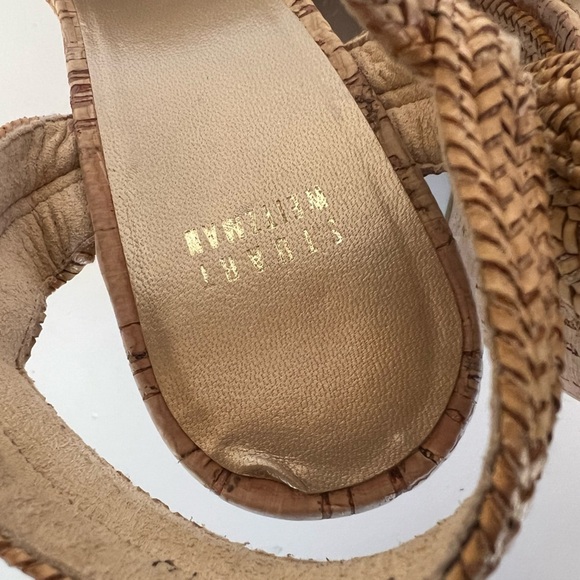 Stuart Weitzman Beige Raffia Cork Wedge Sandals, Size 10 - Picture 8 of 13